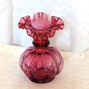 Fenton Glass Mulberry Melon Vase 6" Beaded Optic Crimped Ruffle